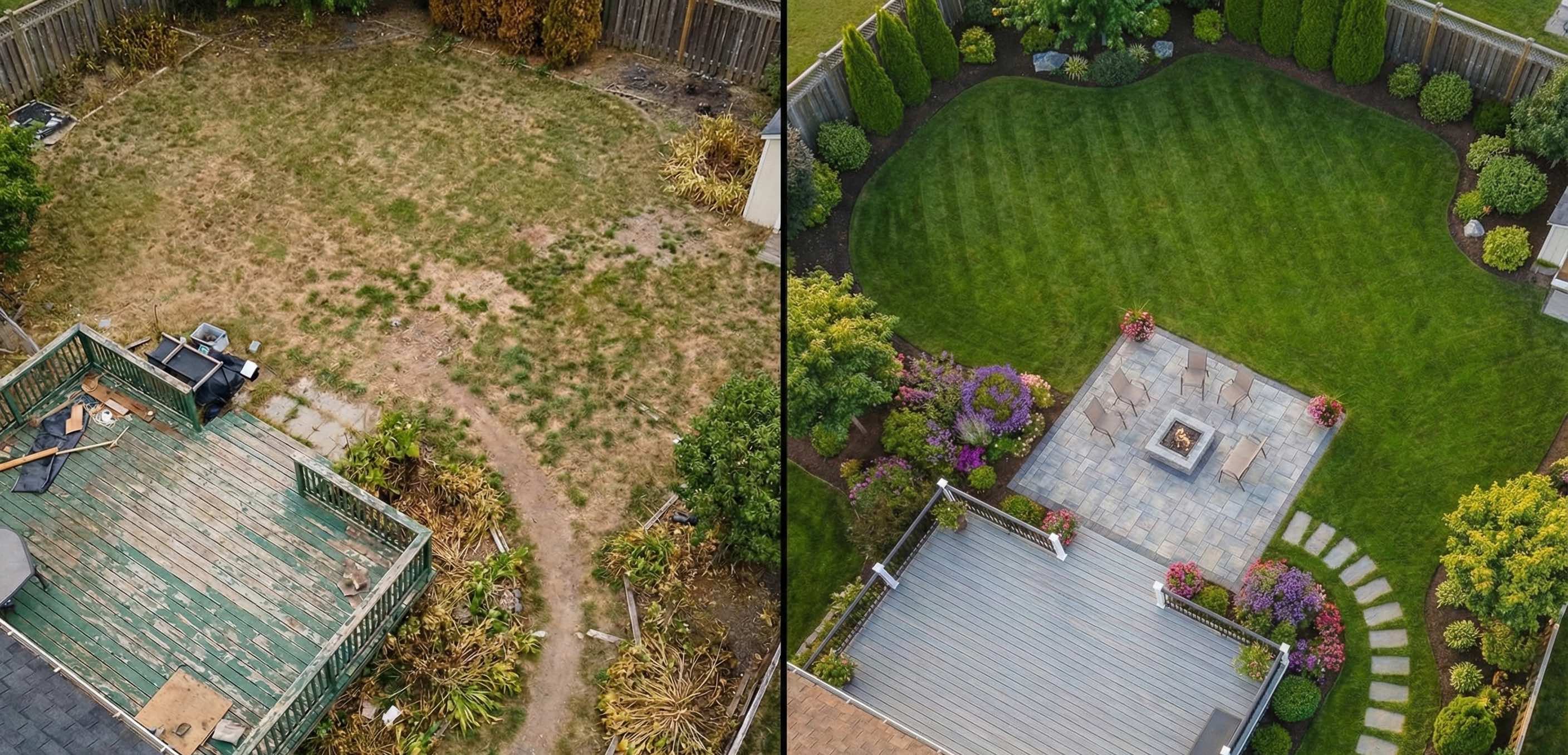Drone landscape design before and after aerial view showing a luxury master plan