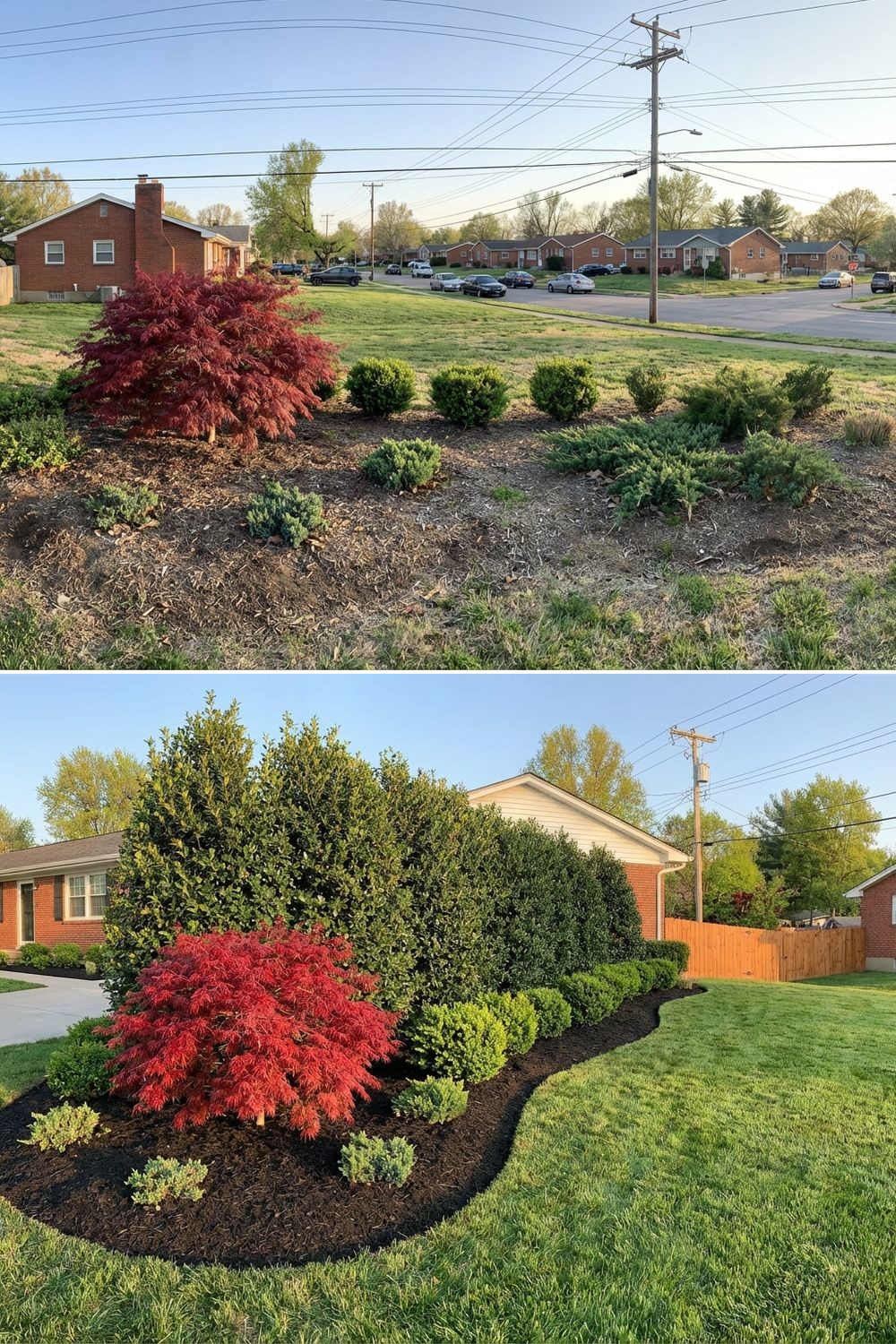 Privacy screen landscaping on a sloped yard