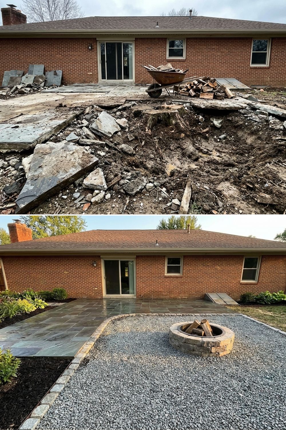 Backyard patio extended with a gravel lounge zone