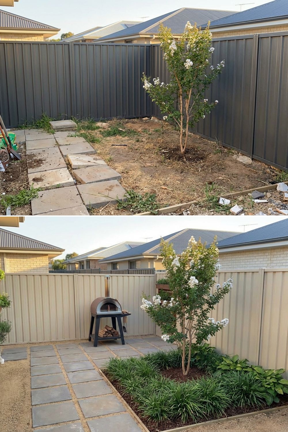 Small backyard with a compact patio and simplified layout