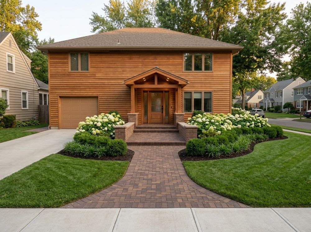 Front entry with a wider landing and planting that creates a stronger arrival sequence