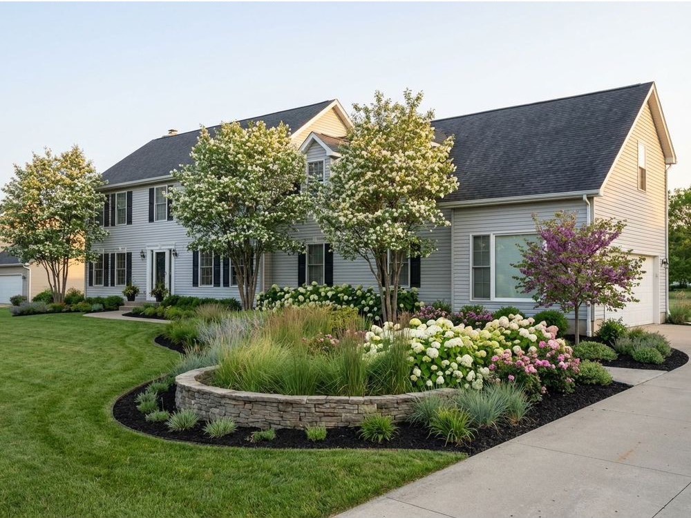 Front entry with a wider landing and structural framing