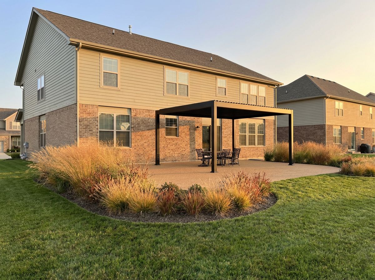 Backyard patio with strong edge planting and a defined outdoor-living platform
