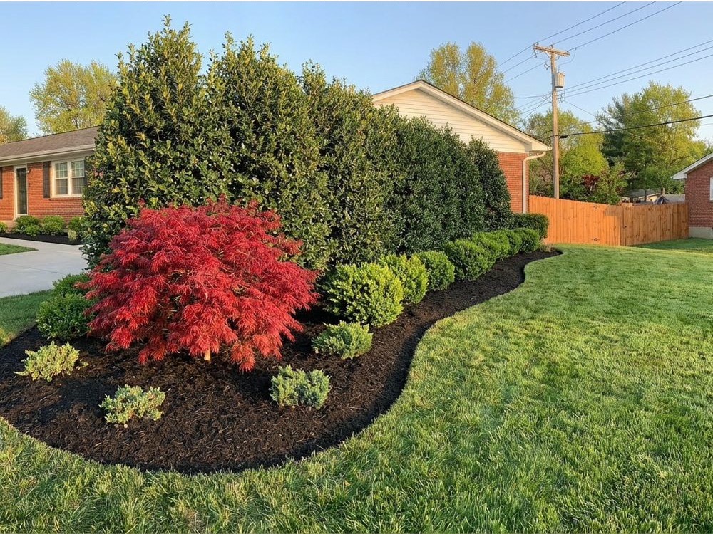 Privacy screen landscaping on a sloped yard